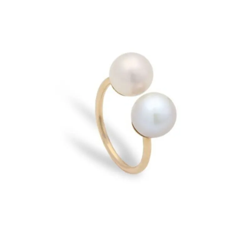 Anel Pérola Duo, joia em ouro 18k