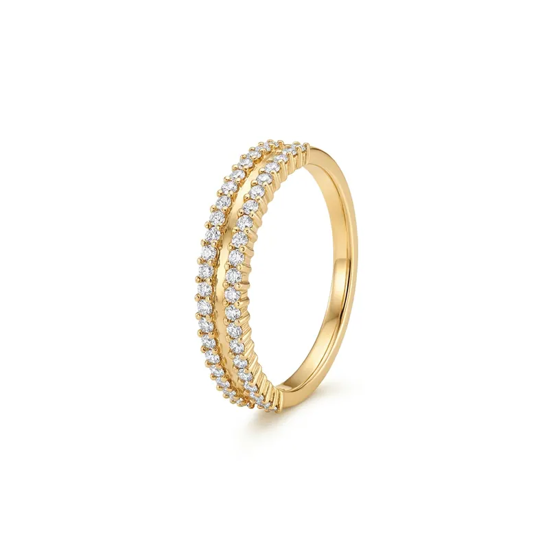 Meia Aliança Dupla de Diamantes, joia em ouro 18k