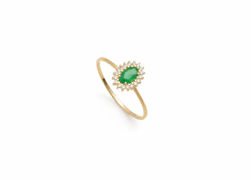 Anel Gemma Esmeralda, joia em ouro 18k