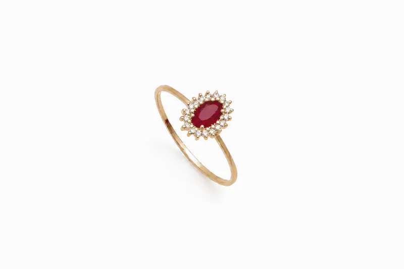 Anel Gemma Rubi, joia em ouro 18k