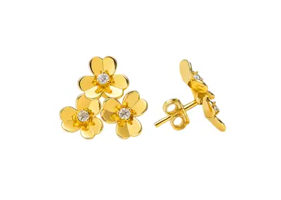 Brinco Floral com Diamantes, joia em ouro 18k