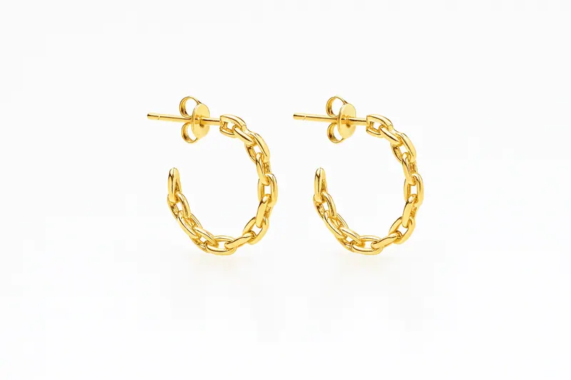 Brinco Argola Chain 15mm, joia em ouro 18k