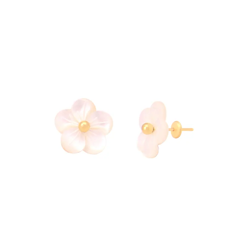 Brinco Flor de Madre Pérola 15mm, joia em ouro 18k