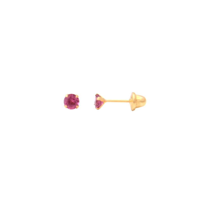 Brinco Solitário Rodolita 3mm, joia em ouro 18k