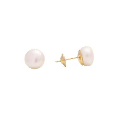 Brinco Pérola Botão 10mm, joia em ouro 18k