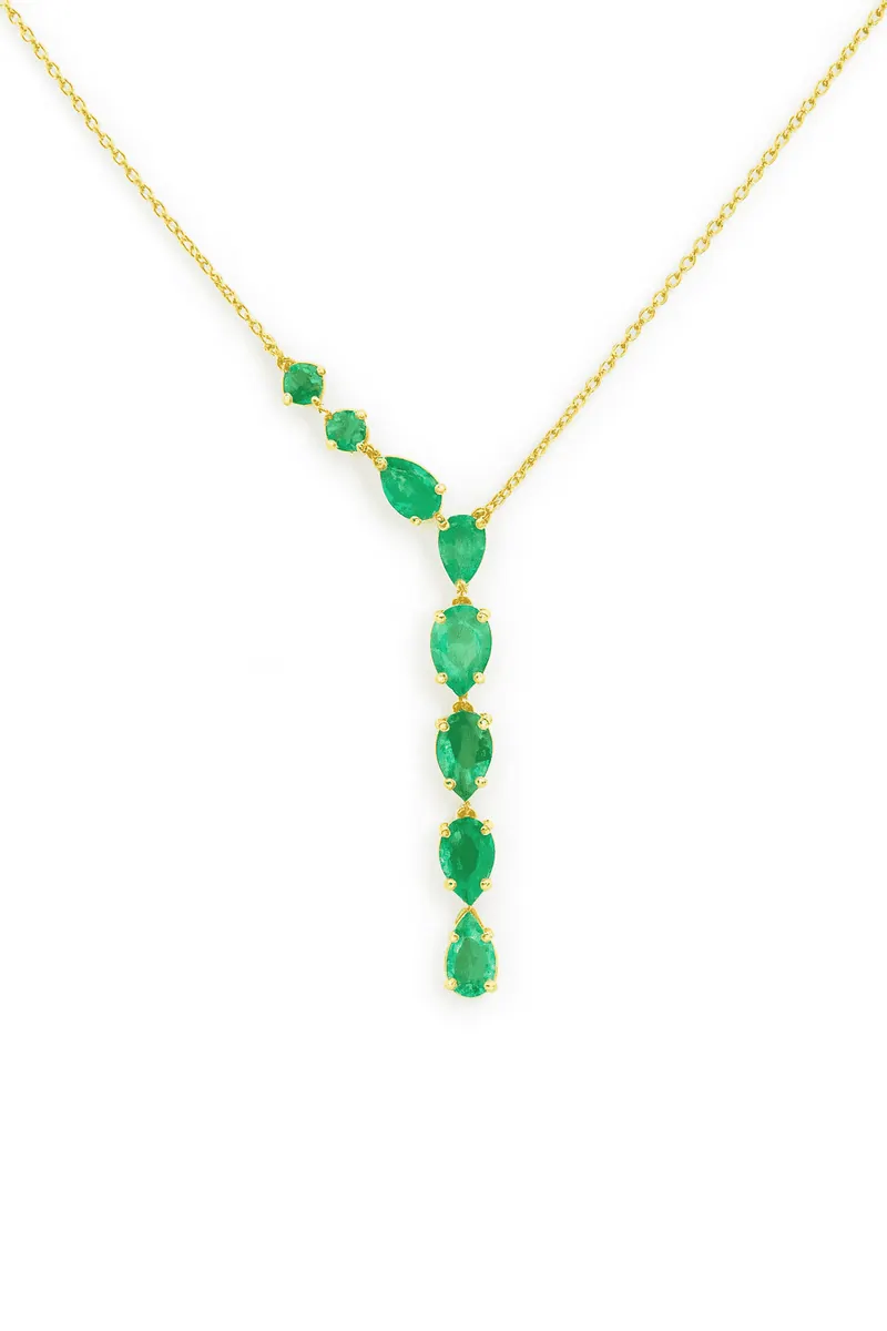 Colar Gotas de Esmeralda, joia em ouro 18k