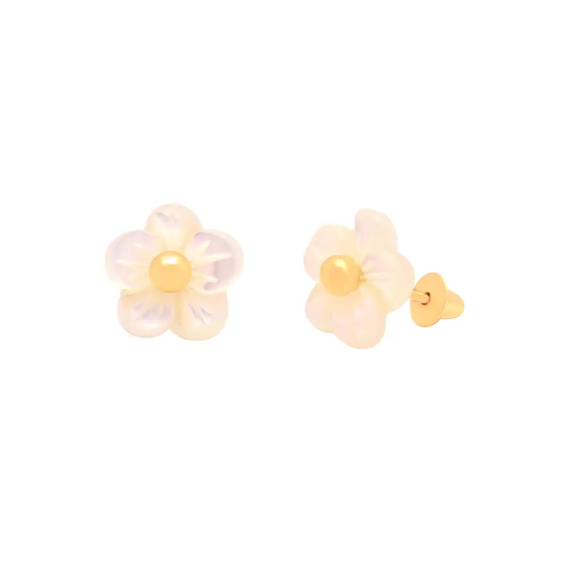Brinco Flor de Madre Pérola, joia em ouro 18k