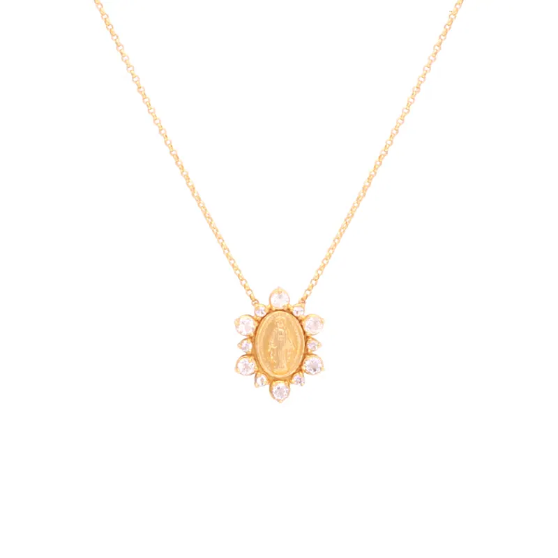 Colar Nossa Senhora das Graças com Topázios, joia em ouro 18k