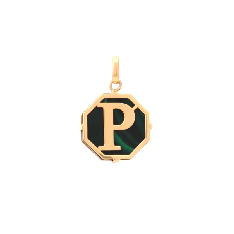 Pingente Inicial Malaquita, joia em ouro 18k