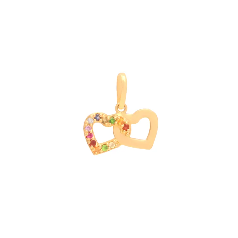 Pingente Coração Colorido Duplo, joia em ouro 18k