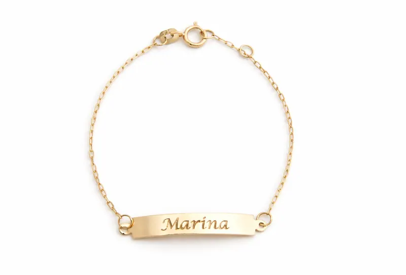 Pulseira Chapa Infantil, joia em ouro 18k